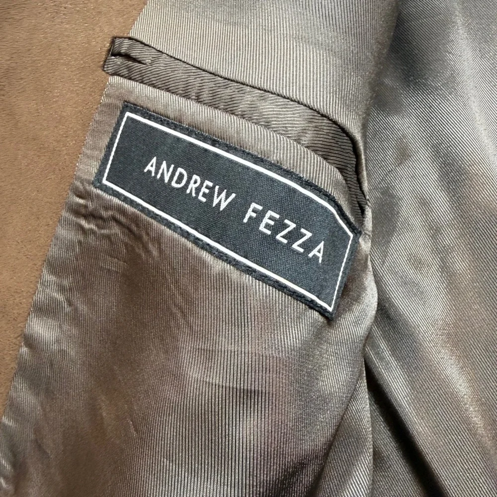 Andrew Fezza‎ Faux Suede Sport Coat Blazer Mens 48L Brown Three Button Jacket